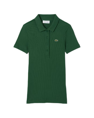 Women's Slim Fit Ribbed Cotton Polo (Green)