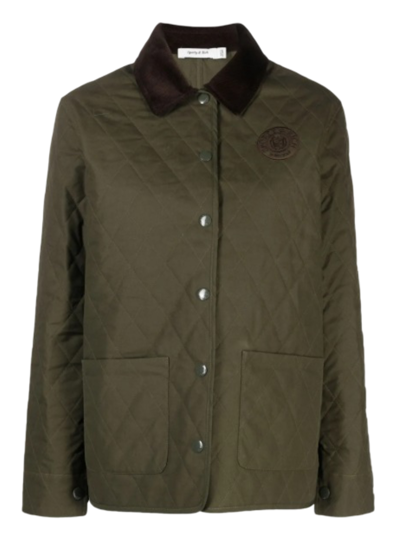 Sporty & Rich: Corduroy Trimmed Quilted Cotton Canvas Jacket (Army Green)