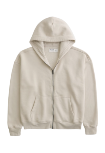 Boxy Zip-Up Hoodie (Washed Cream)