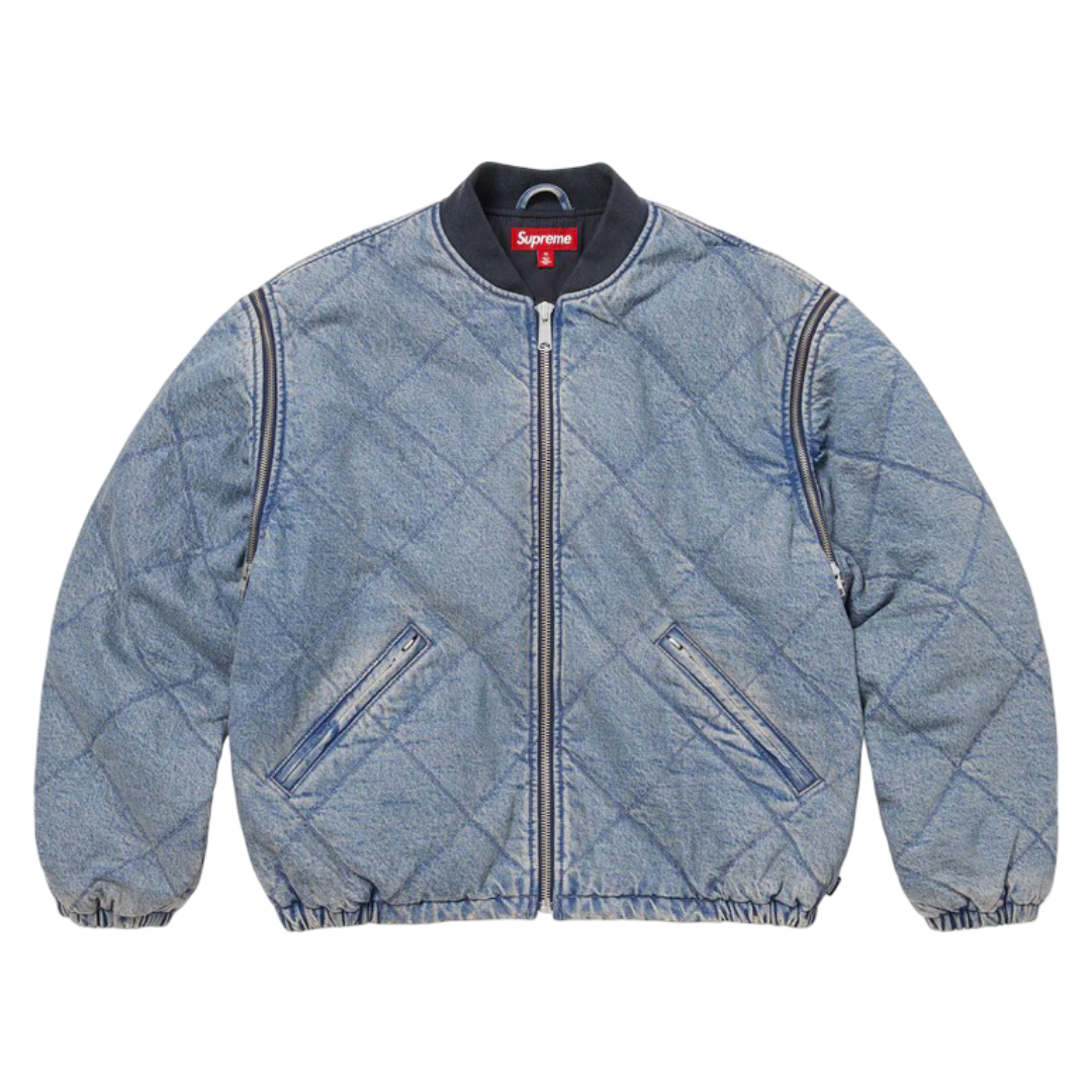 Zipp-Off Sleeve Quilted Bomber Jacket (Denim)