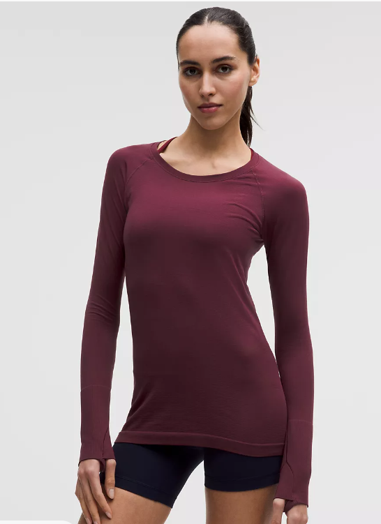 Women's Swiftly Tech Long-Sleeve Shirt 2.0 Hip Length (Burgundy Bay)