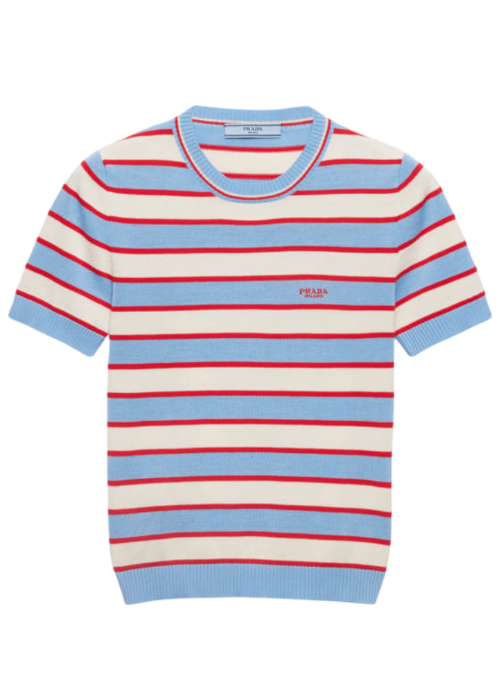 Prada: Striped Short Sleeve Cotton Sweater
