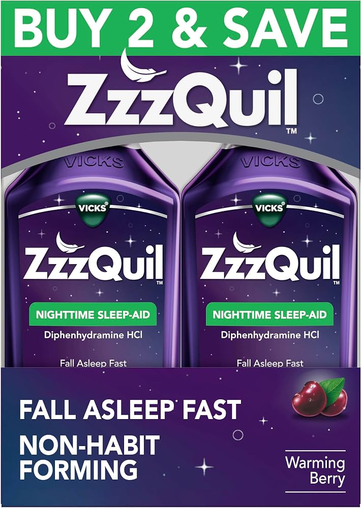 ZzzQuil: Sleep Aid Liquid 50 mg Diphenhydramine HCl 12 FL OZ (Warming Berry, Pack of 2)