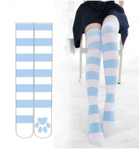 Tenshi Kaiwai: Knee-High Striped Socks (Blue/White)