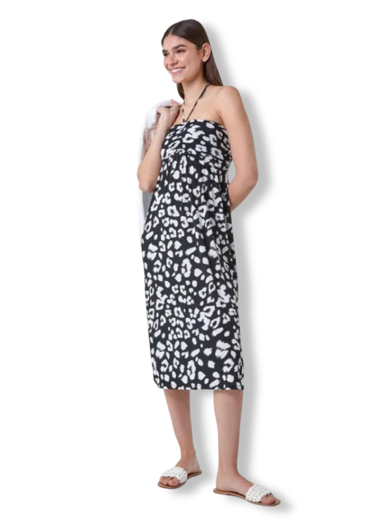 Women's Animal Print Stretch Midi Dress (Black)