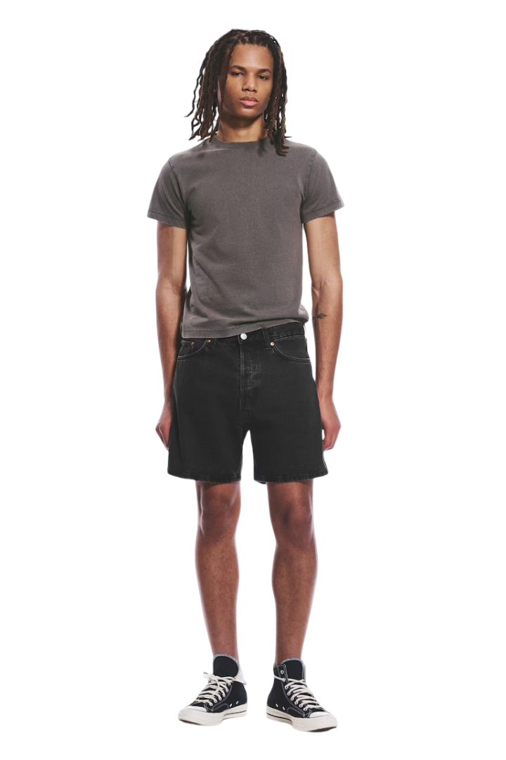 Space Relaxed Mid-Thigh Denim Shorts (Tuned Black).