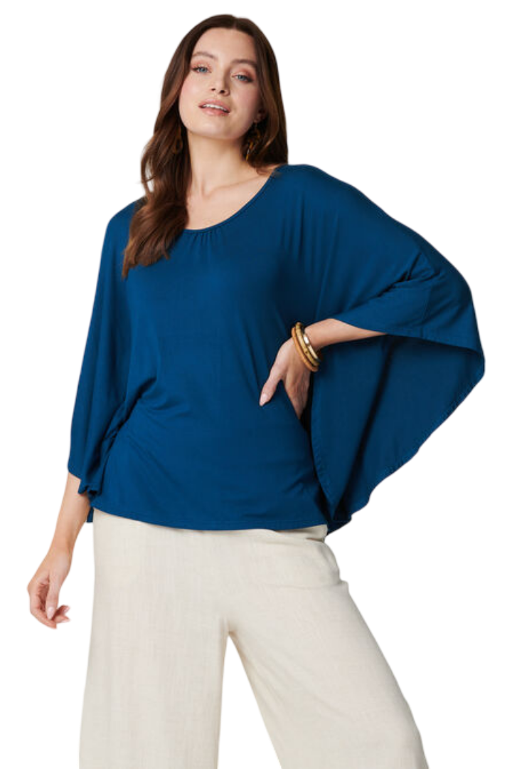 Izabel London: Plain Round Neck 3/4 Batwing Top (Blue)