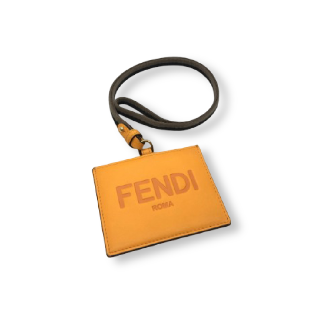 Fendi: Logo Strap Leather Card Holder (Orange Gold)