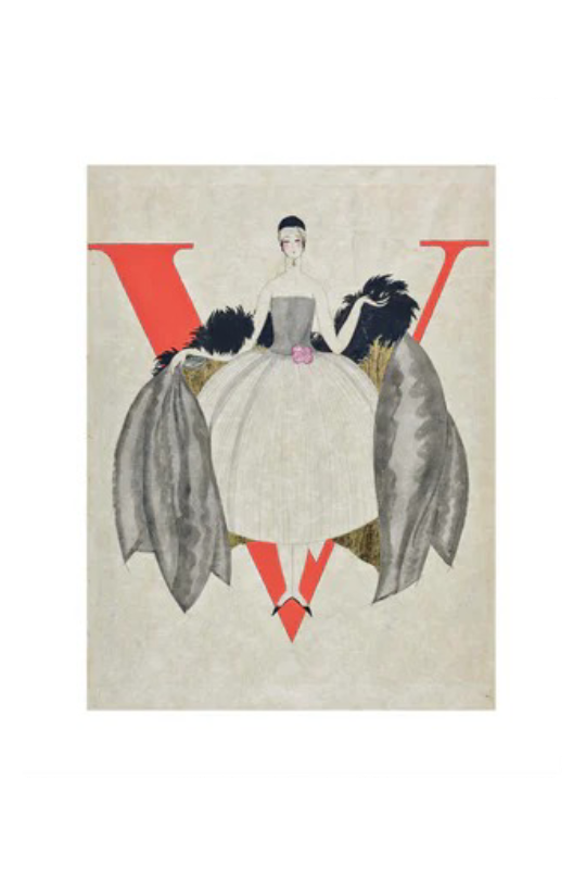 Vogue 1920 Lepape Gold Feather Cape Cover Print