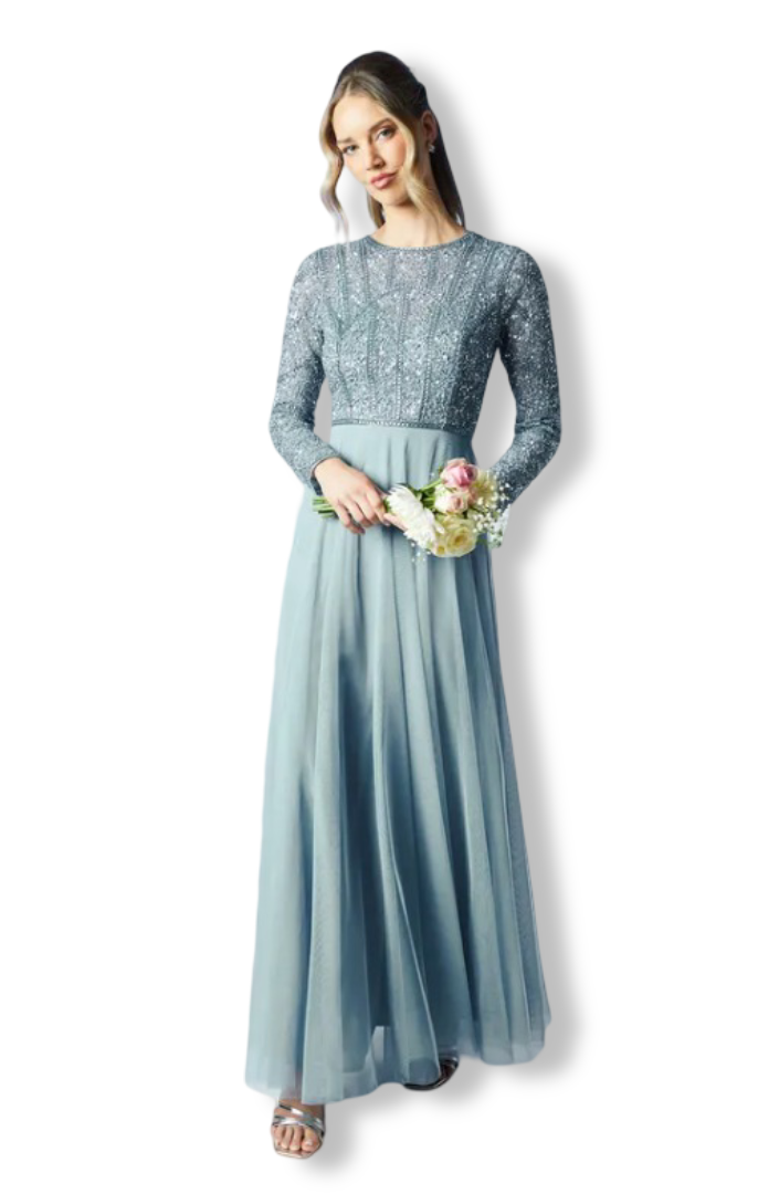 Women's Gem Tulle Bridesmaid Dress (Dusty Blue)