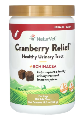NaturVet: Dogs Cranberry Relief, Healthy Urinary Tract + Echinacea (120 Soft Chews) - 360g