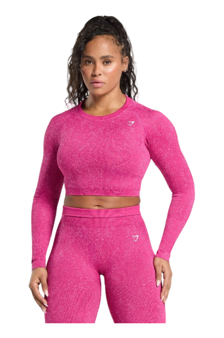 Adapt Fleck Seamless Long Sleeve Crop Top (Winning Pink/Sour Pink)
