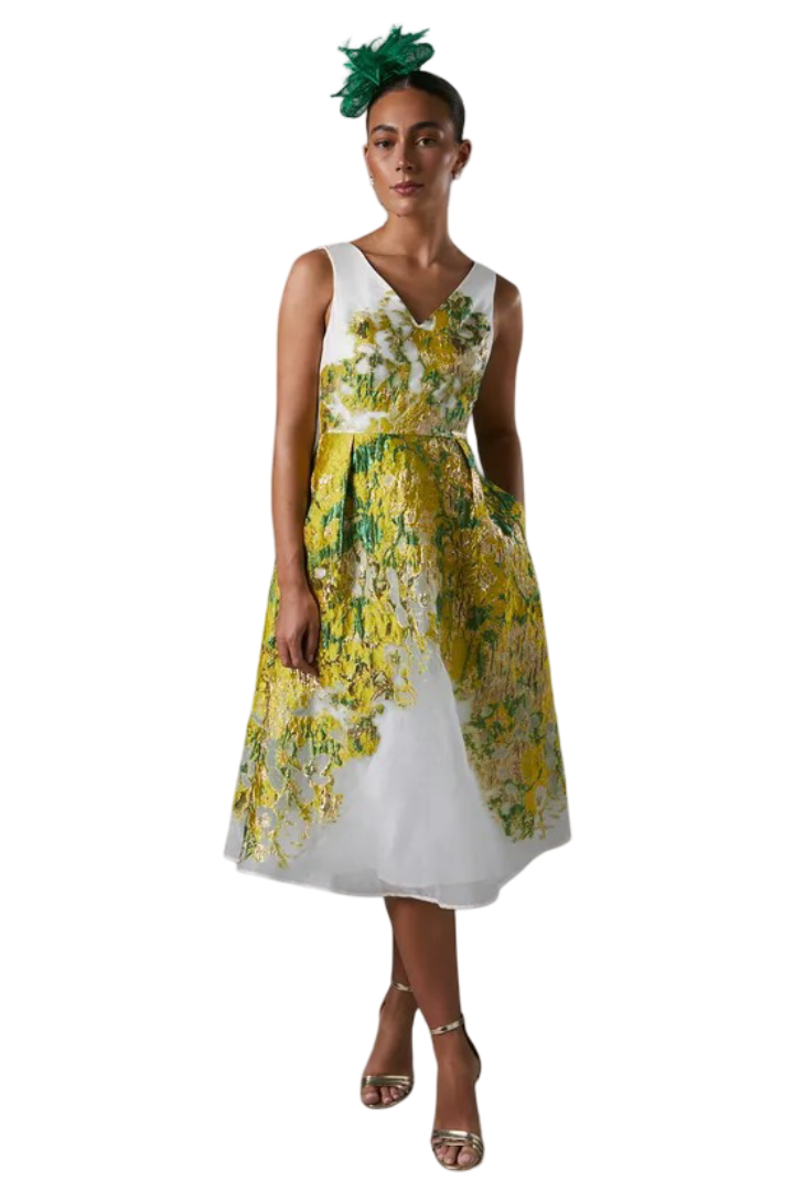 Coast: V Neck Jacquard Midi Dress (Lime)