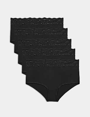 Women's Cotton Lycra & Lace High Rise Short - Pack of 5 (Black)