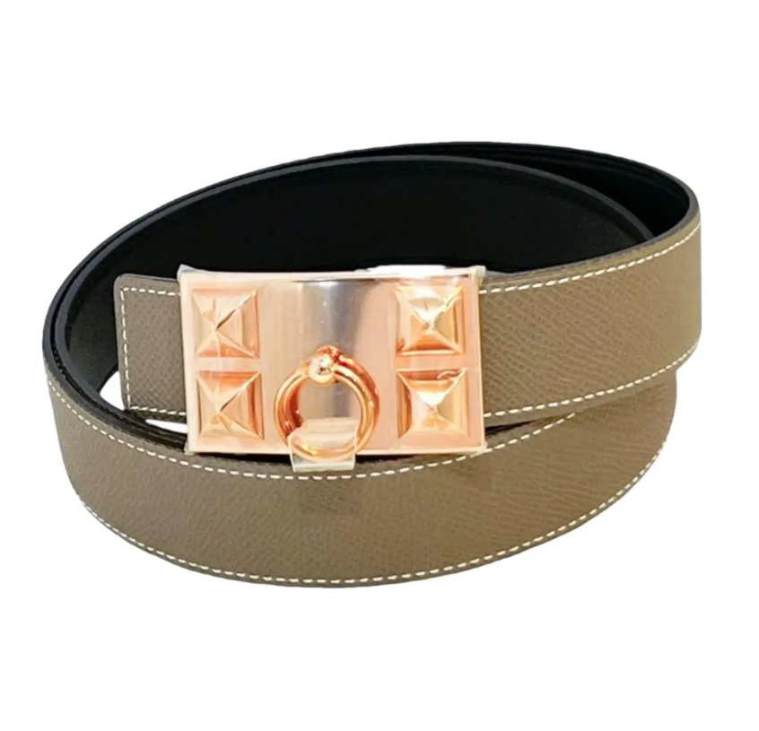 Hermès: Collier De Chien Leather Belt (Grey)
