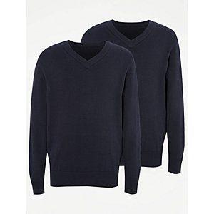 Cotton Rich V Neck School Jumper - Pack of 2 (Navy)