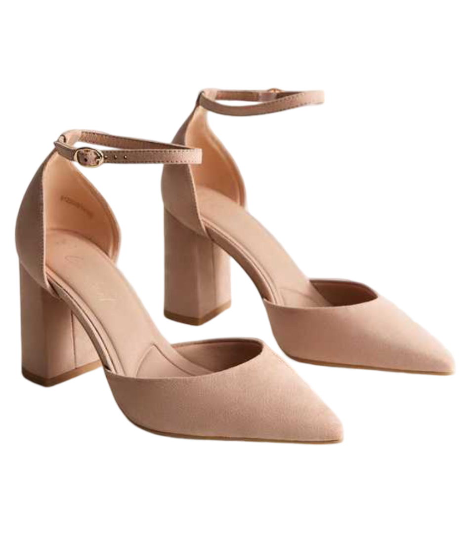 Wide Fit Faux Suede Open Court Shoes (Oatmeal)