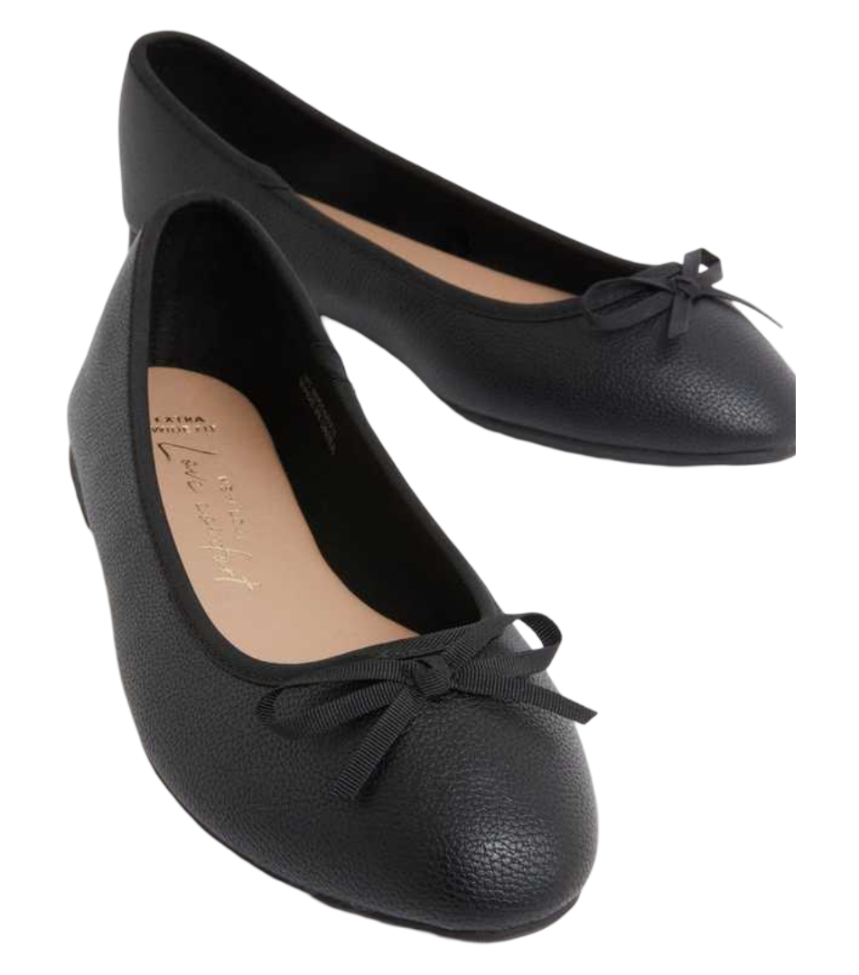 Extra Wide Fit Bow Ballet Pumps (Black)