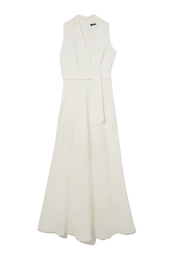 Lydia Millen Petite Linen Wrap Tie Waisted Maxi Dress (Ivory)