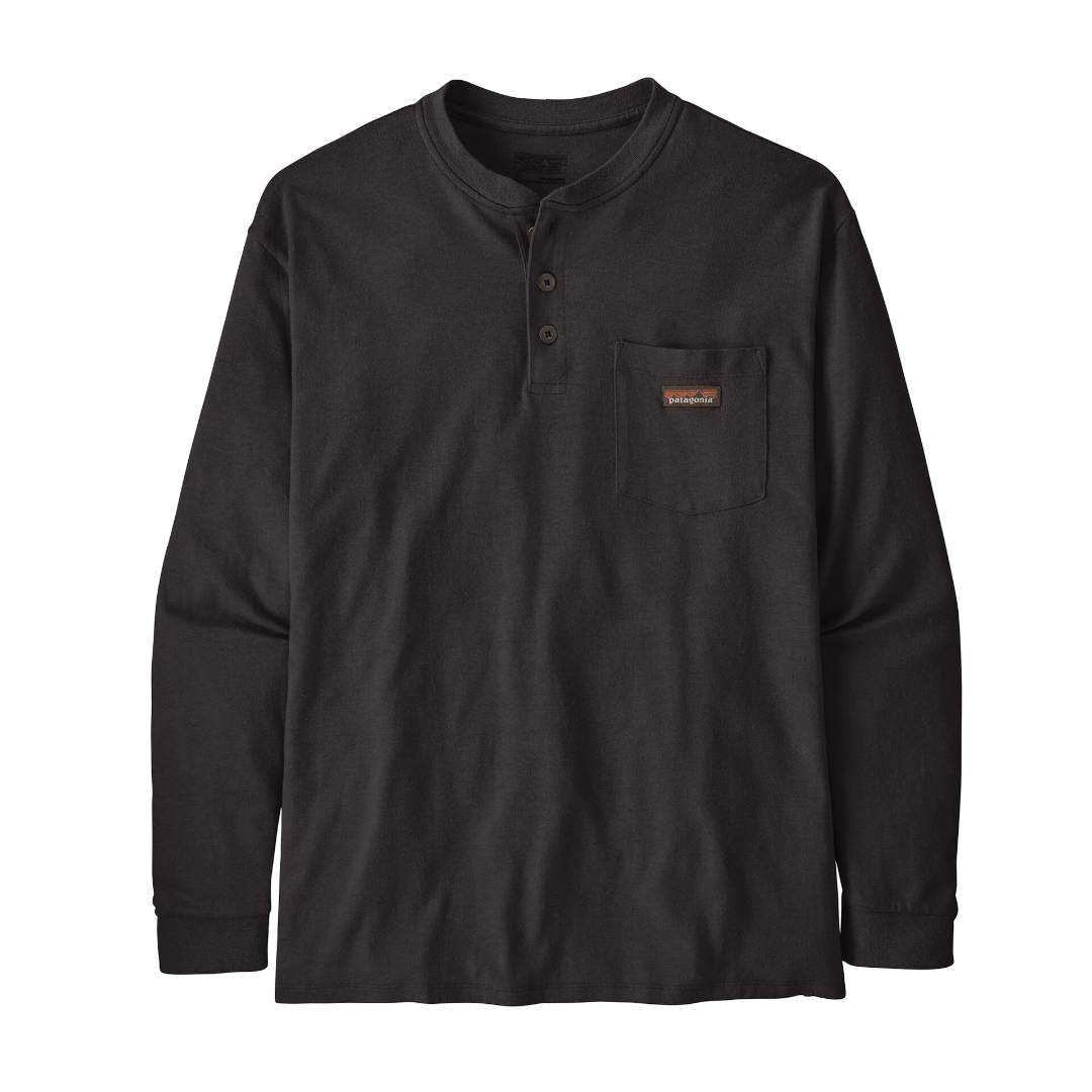 Men's Long-Sleeved Work Henley Pocket Tee (Black)