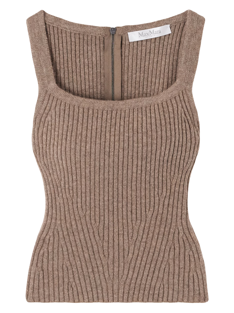 Max Mara: Aretusa Ribbed Wool Blend Tank Top (Light Brown)
