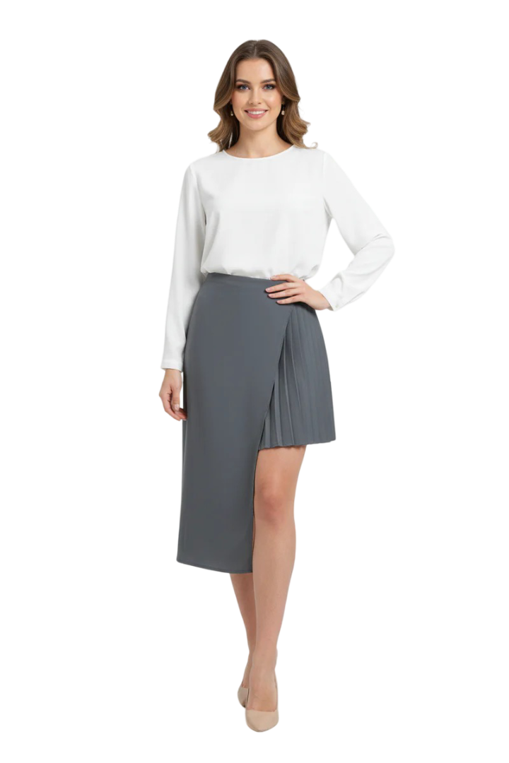 Women's Asymmetric Pleated Detail A-Line Skirt