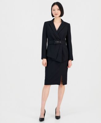 Women's Tahari ASL Asymmetrical Belted Jacket & Pencil Skirt Suit Set