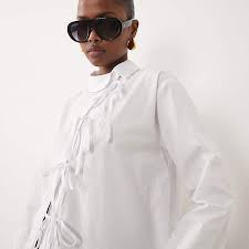 Women's: ASOS DESIGN Mandarin Tie Front Asymmetric Shirt (White)