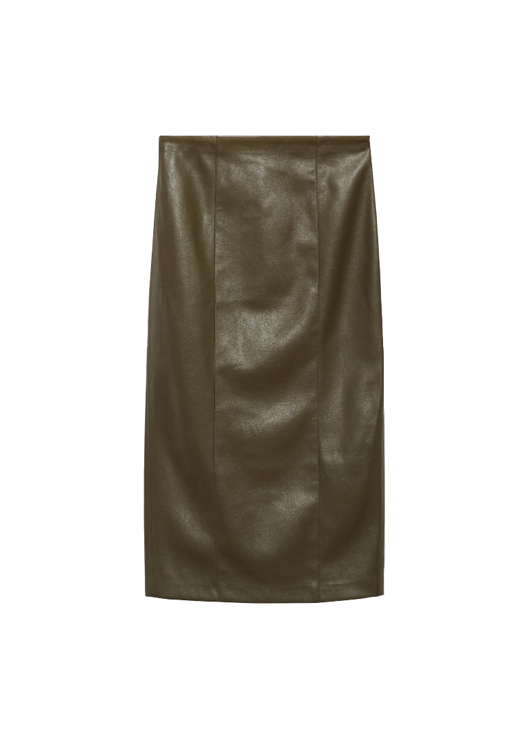 Pencil Skirt With Leather Effect (Khaki)
