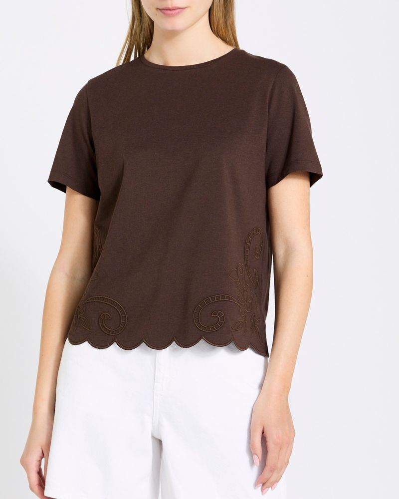 Women's Embroidery Detail T-Shirt (Brown)