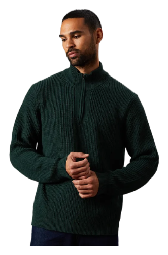 Burton: Cotton Rich Ribbed Half Zip Jumper (Dark Green)
