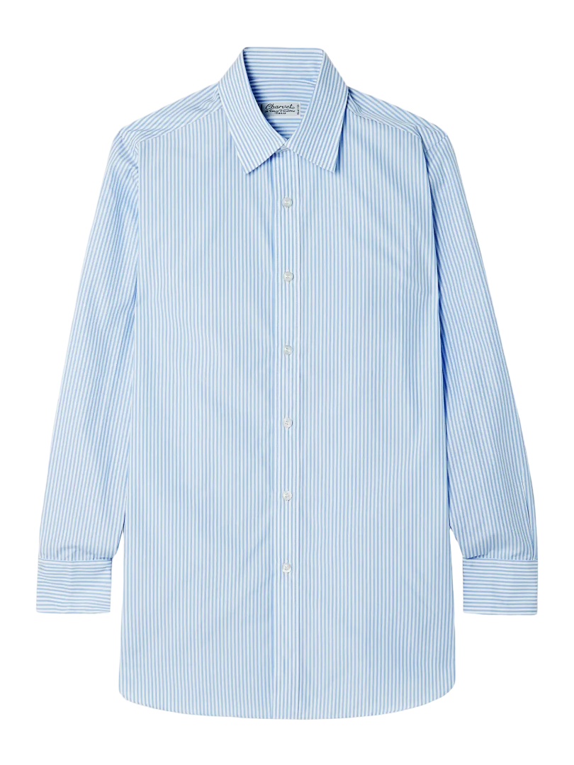 Charvet: Striped Cotton-Poplin Shirt (Blue)