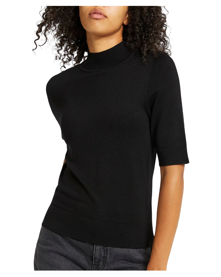 Polo Neck Fine Knit Jumper (Black)