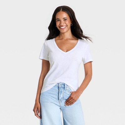 Women's Short Sleeve Iconic V-Neck T-Shirt (White)