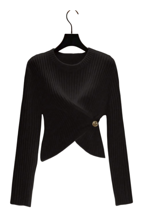 Franclia: Women's Knit Design Decorative Button Long Sleeve T-Shirt