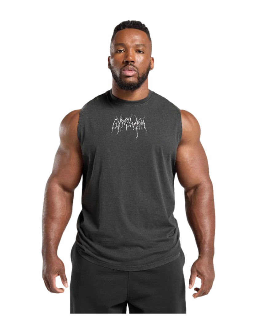 Distressed Graphic Tank (Black Acid Wash)