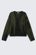 Men's Boxy Knitted Graphic Cardigan (Black/Dark Khaki Green)