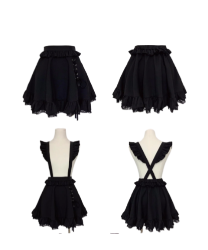 Jirai Kei: Lace Hem Suspender Skirt (Black)