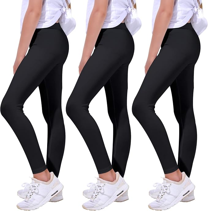 Girls' Quedoris: 3-Pack Pure Color Leggings (Black, 160Y)