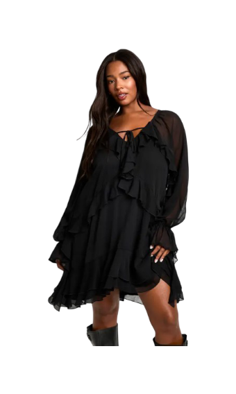 Boohoo: Plus Chiffon Ruffle Smock Dress