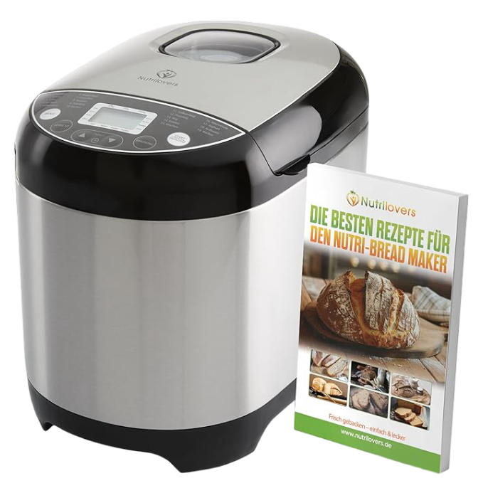 Nutrilovers: Stainless Steel Nutri Bread Maker with Recipe Book (Silver/Black)