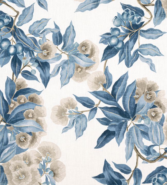 Anna French: Camellia Garden Fabric (Linen/Navy)