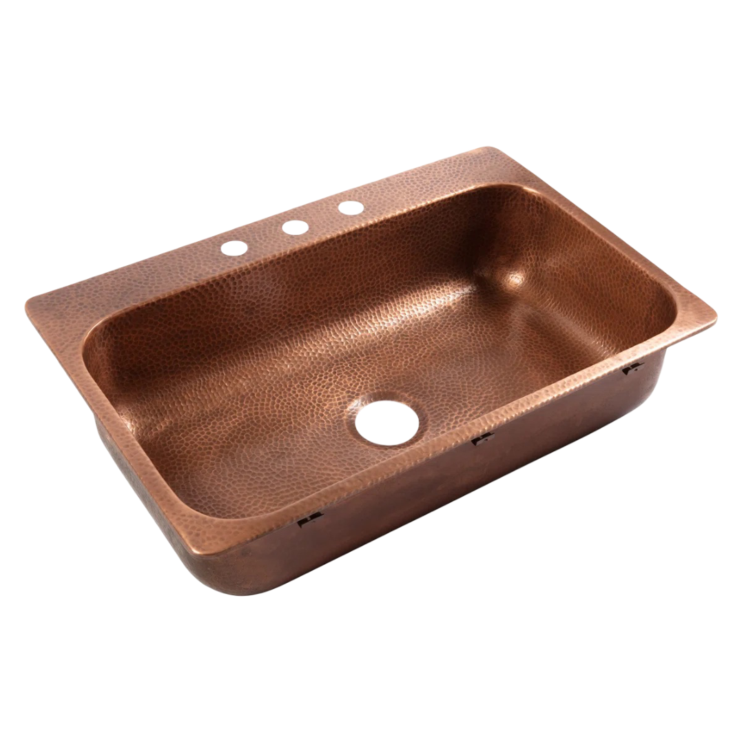 Sinkology: Angelico Copper 33" Single Bowl Drop-In Kitchen Sink with 3 Holes