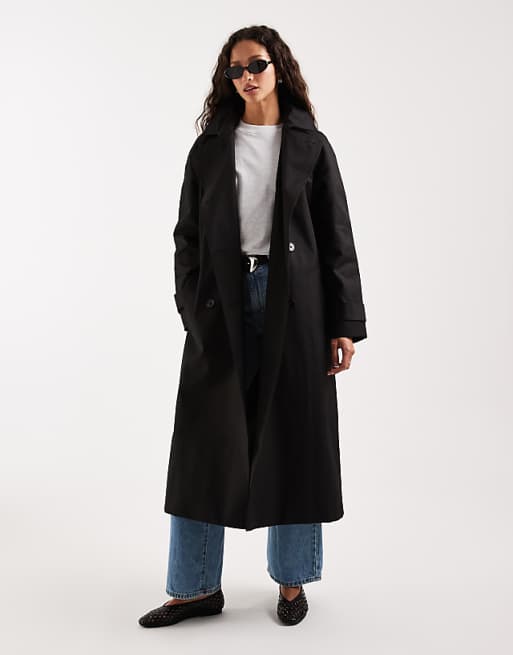 ASOS DESIGN: Women's Longline Water Repellent Trench Coat (Black)