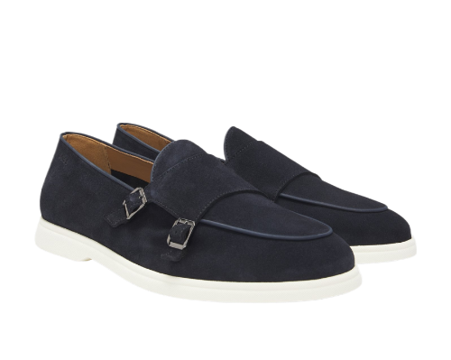 Double Monk Shoes In Suede (Dark Blue)