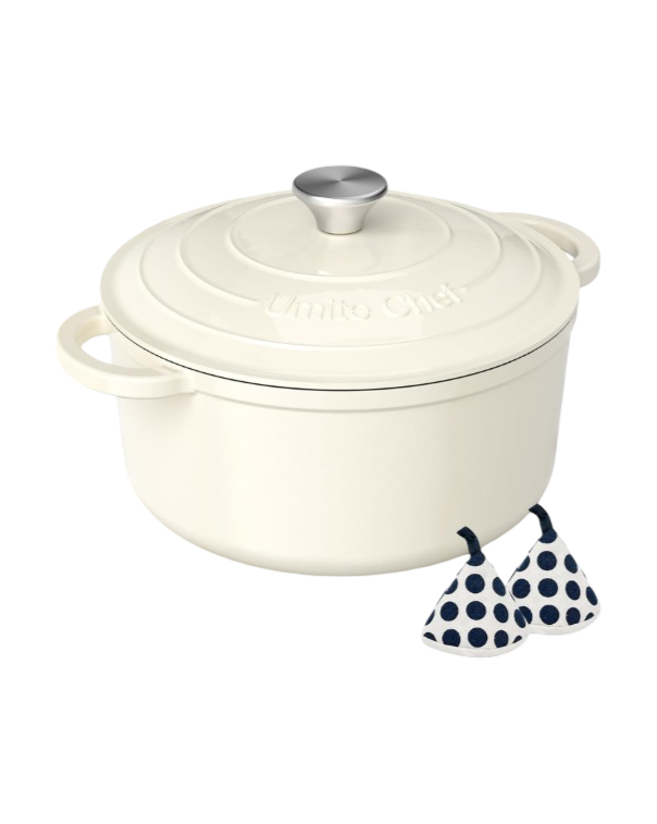 Umite Chef: 7-Quart Enameled Cast Iron Dutch Oven (Cream White)