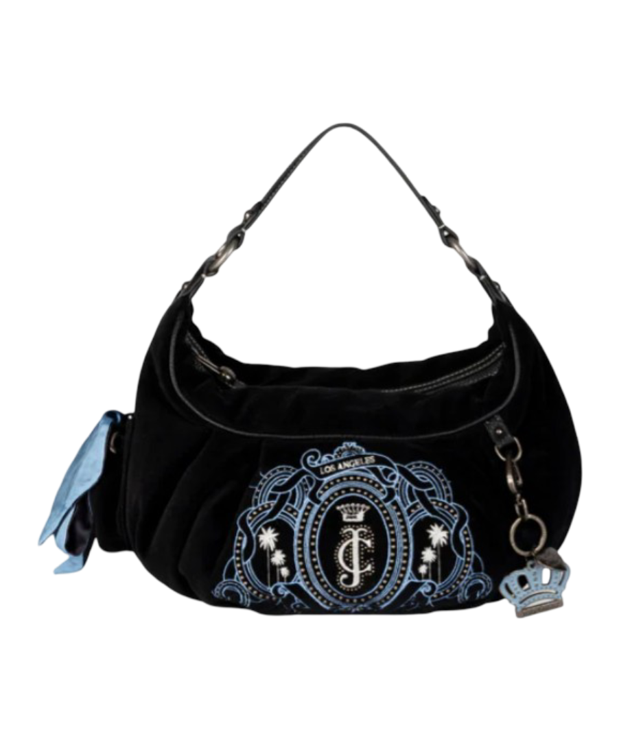 Palm Crest Velour Hobo Bag (Black)