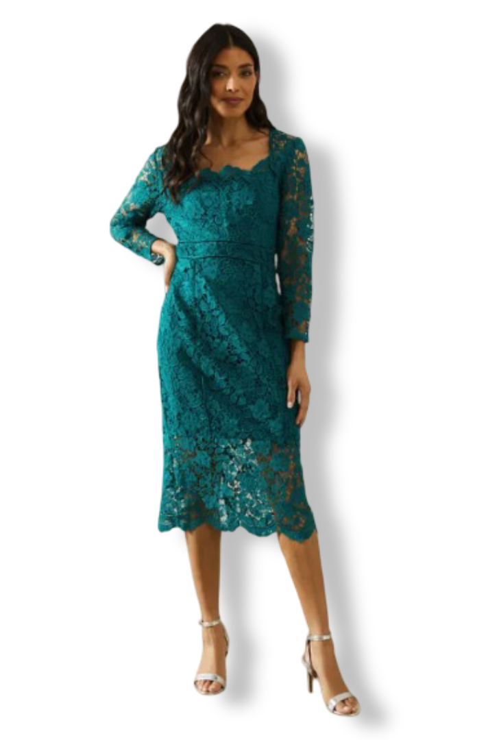 Women's Lace Velvet Pencil Dress (Green)