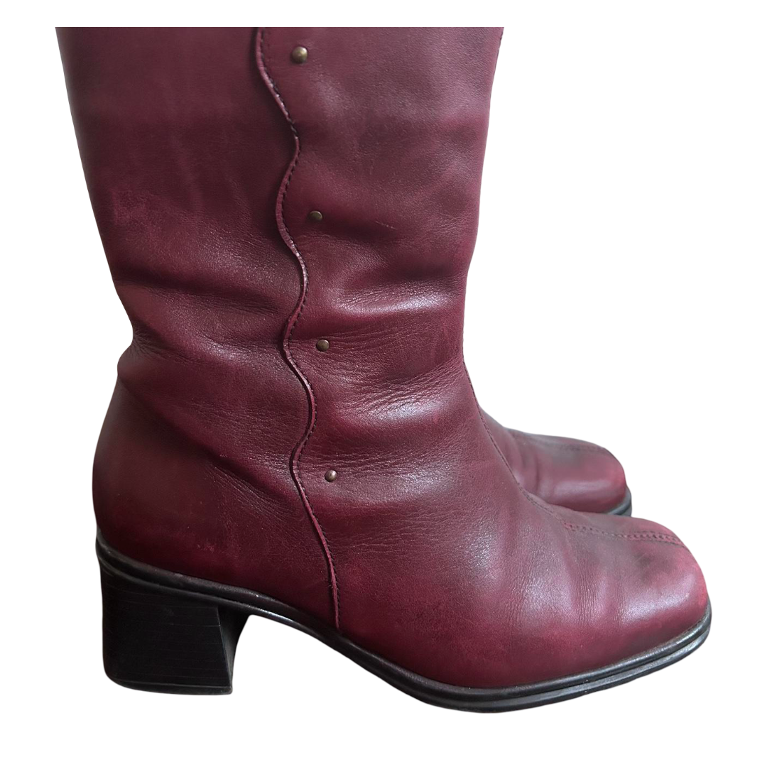 Women's Leather Boots (Burgundy/Red)