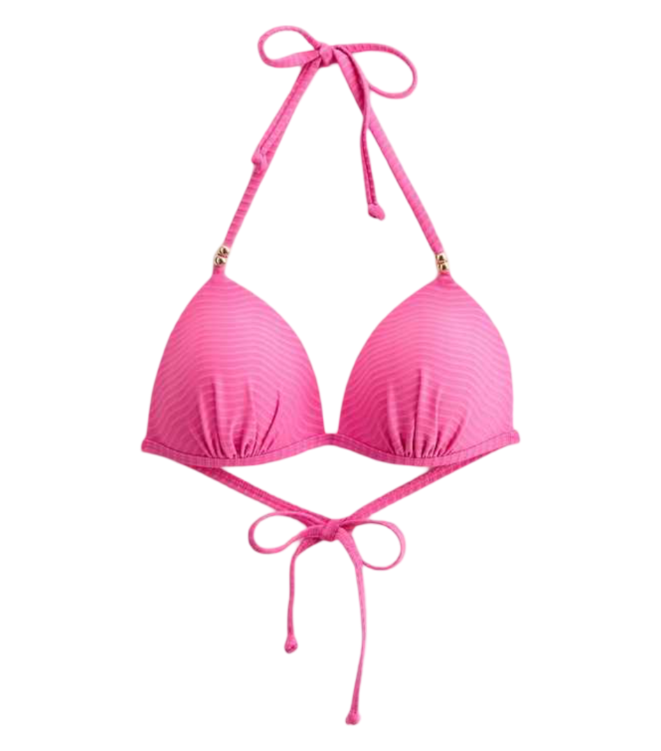 Wave Textured Beaded Halterneck Bikini Top (Bright Pink)